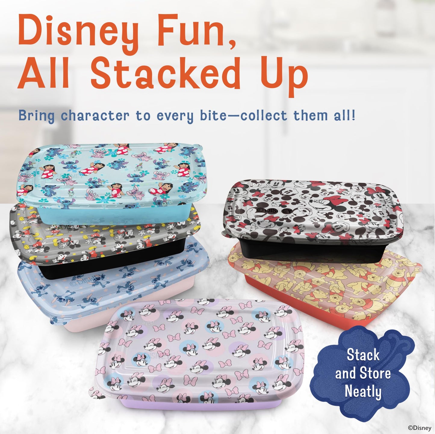 Disney Meal Prep Containers - 20 Piece Reusable Set with Lids