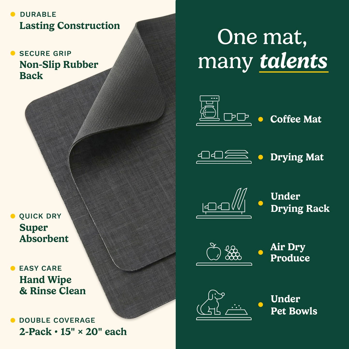 Cuisinart Coffee Bar Mat - Quick-Dry Absorbent, 2 Pack