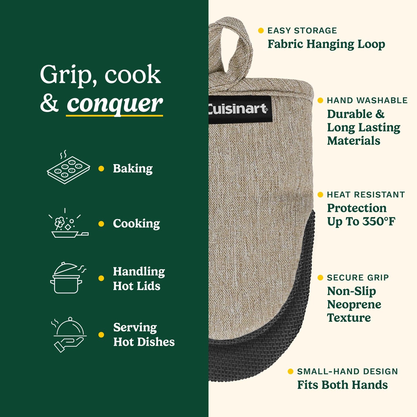 Cuisinart Chambray Mini Oven Mitts - Neoprene Grip, 2 Pack