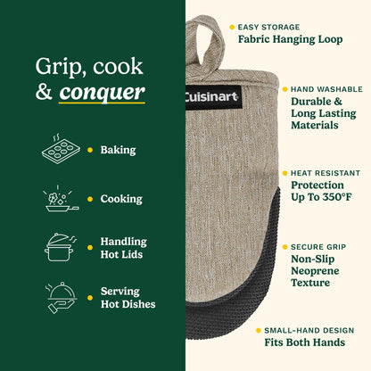 Cuisinart Chambray Mini Oven Mitts - Neoprene Grip, 2 Pack