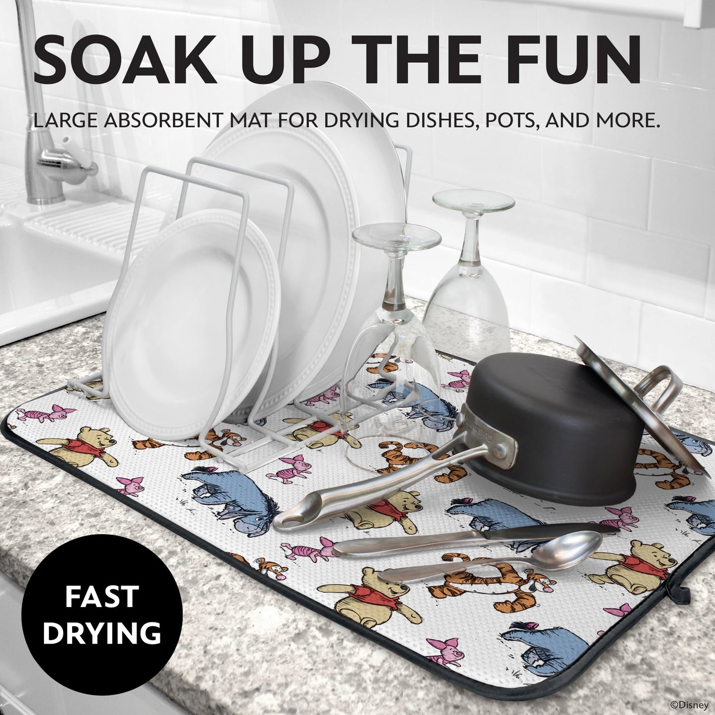 Disney Dish Drying Mats - Absorbent Counter Mat, 2 Pack