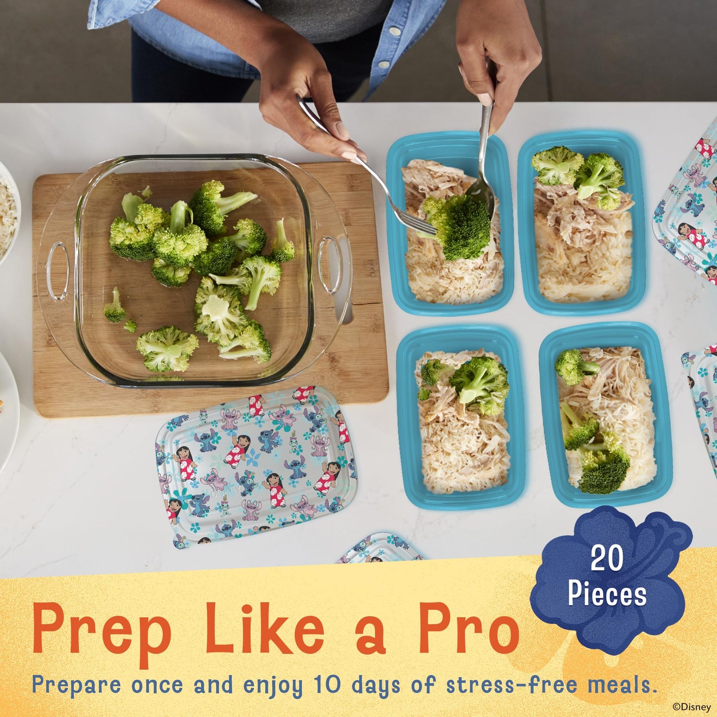 Disney Meal Prep Containers - 20 Piece Reusable Set with Lids