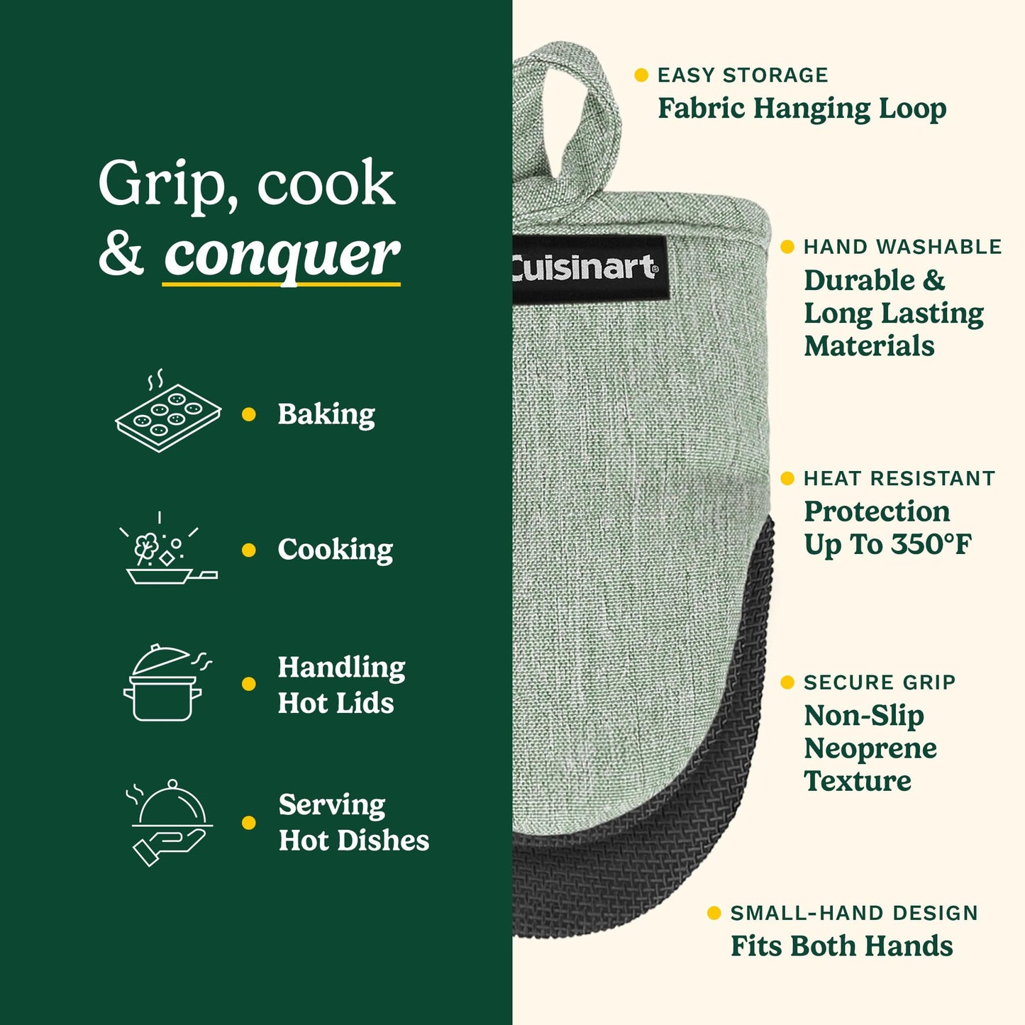 Cuisinart Chambray Mini Oven Mitts - Neoprene Grip, 2 Pack