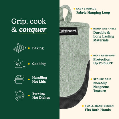 Cuisinart Chambray Mini Oven Mitts - Neoprene Grip, 2 Pack