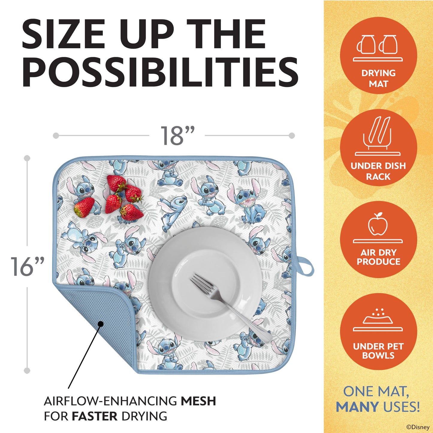 Disney Dish Drying Mats - Absorbent Counter Mat, 2 Pack