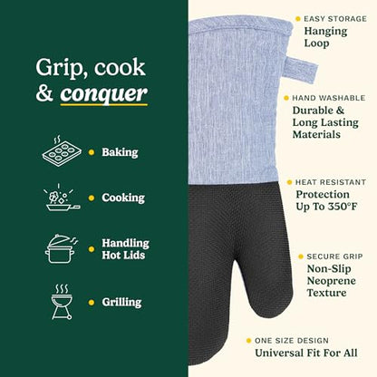 Cuisinart Chambray Oven Mitts - Neoprene Grip, 2 Pack