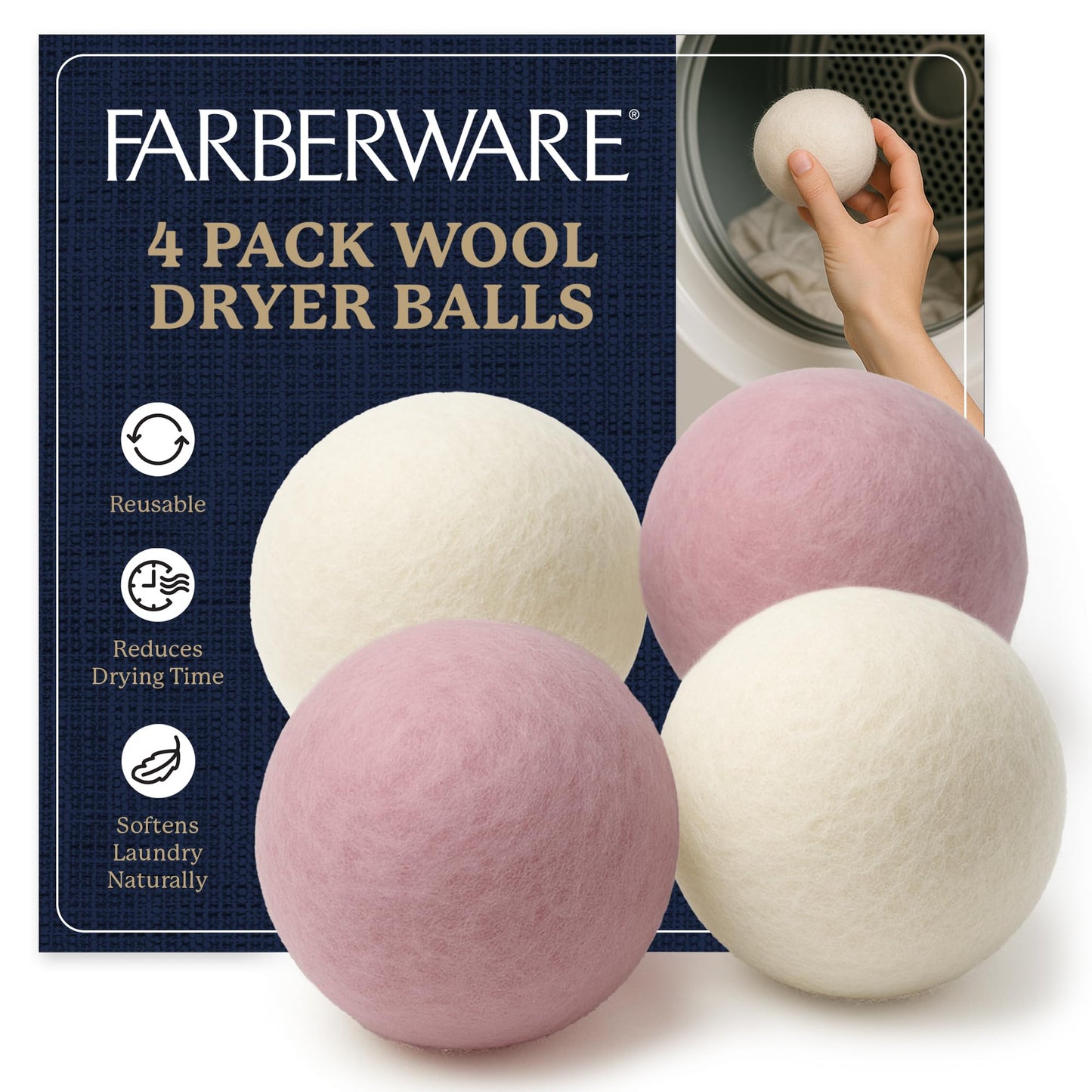 Farberware Wool Dryer Balls - 100% Wool, 4 Pack