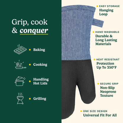 Cuisinart Chambray Oven Mitts - Neoprene Grip, 2 Pack