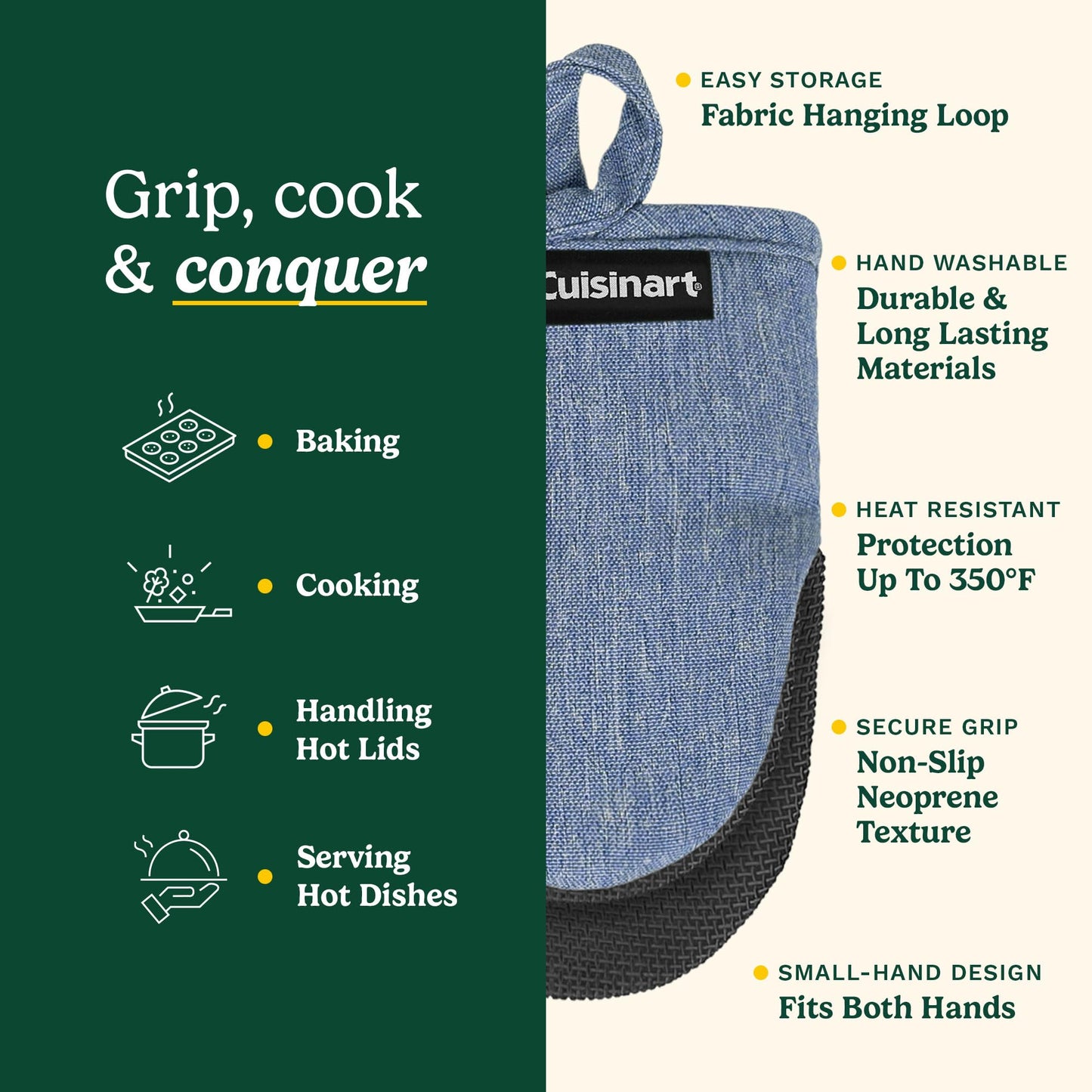 Cuisinart Chambray Mini Oven Mitts - Neoprene Grip, 2 Pack