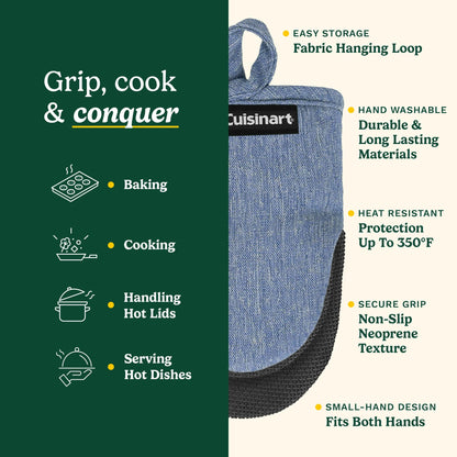 Cuisinart Chambray Mini Oven Mitts - Neoprene Grip, 2 Pack