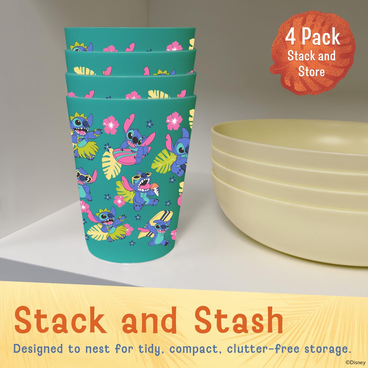Disney Plastic Cups – 4 Pack 16 oz BPA-Free Stackable Tumblers