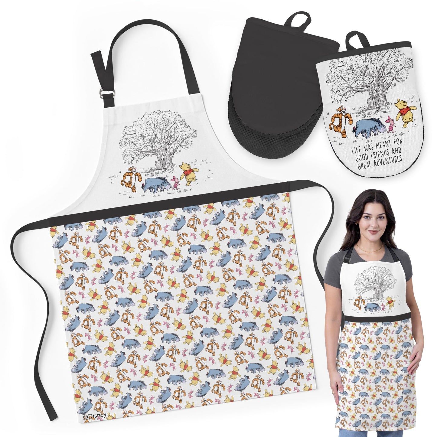 Disney Apron & Mini Oven Mitts Set - 3 Piece Kitchen Bundle