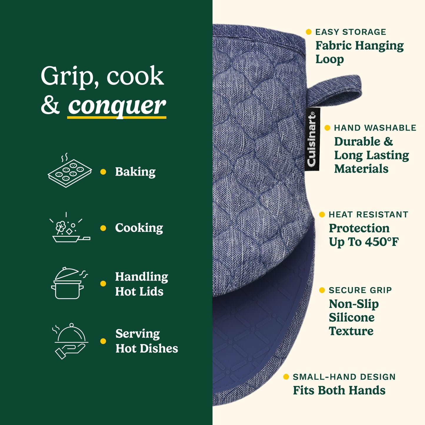 Cuisinart ShieldPro Mini Oven Mitts - Silicone Grip, 2 Pack