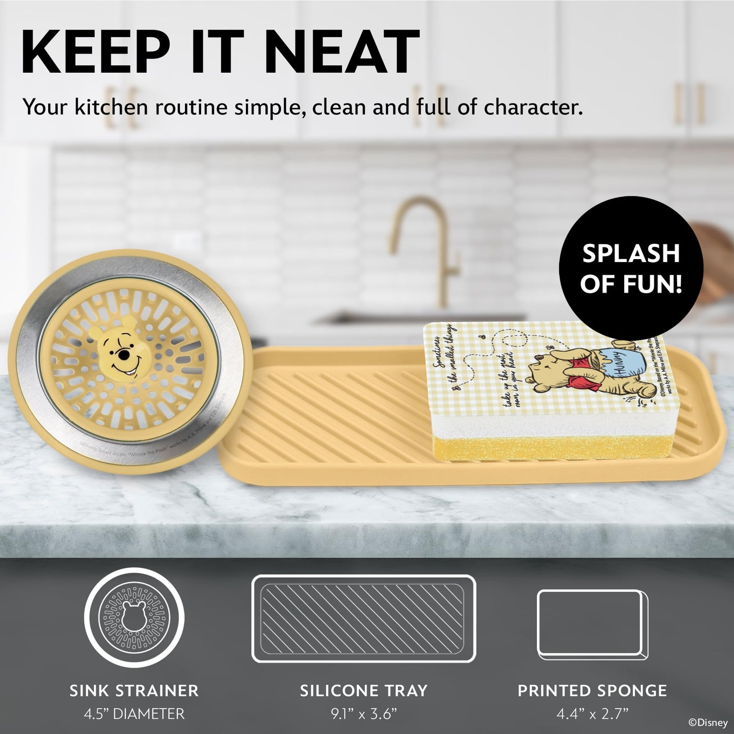 Disney Sink Accessories Set - Strainer, Sponge & Sink Tray