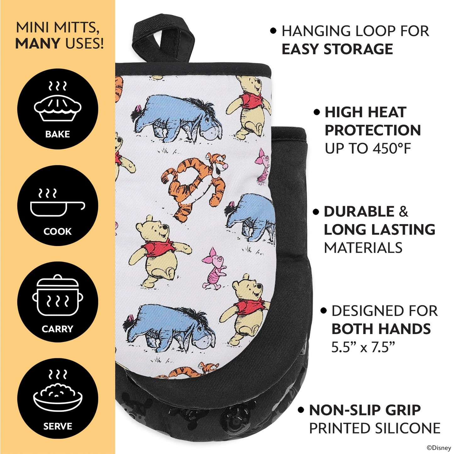 Disney Mini Oven Mitts - Silicone Grip, 2 Pack