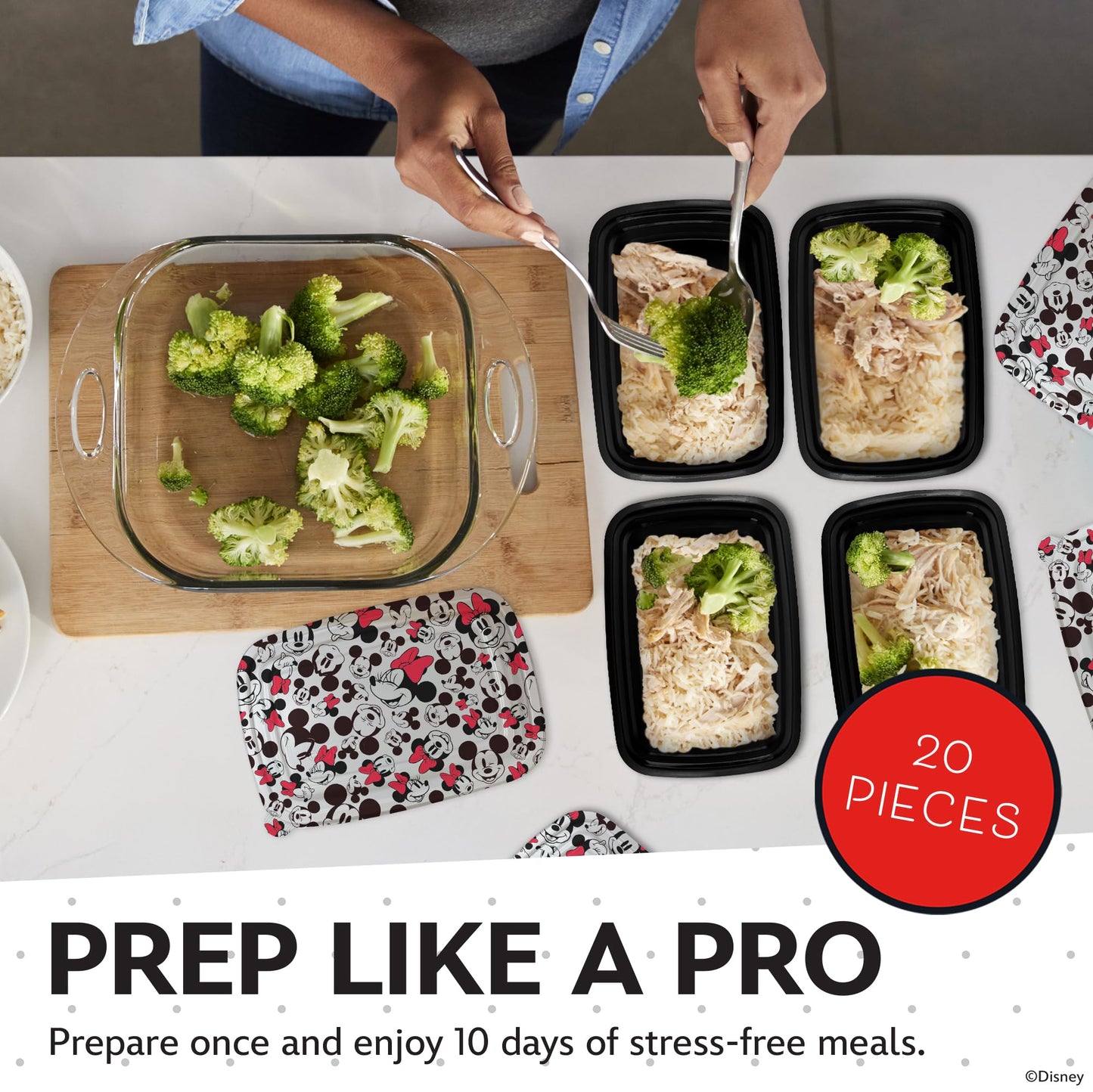 Disney Meal Prep Containers - 20 Piece Reusable Set with Lids