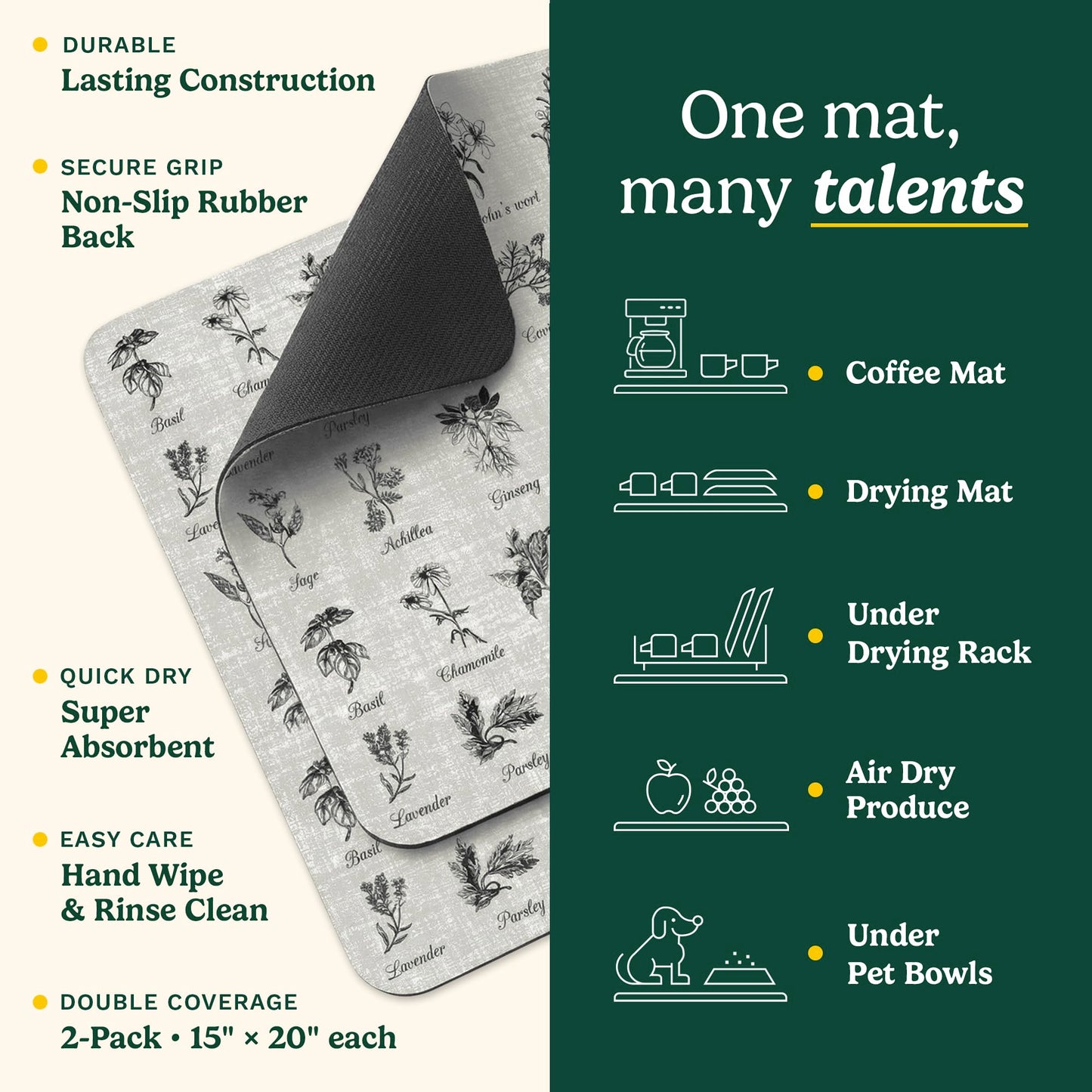 Cuisinart Coffee Bar Mat - Quick-Dry Absorbent, 2 Pack