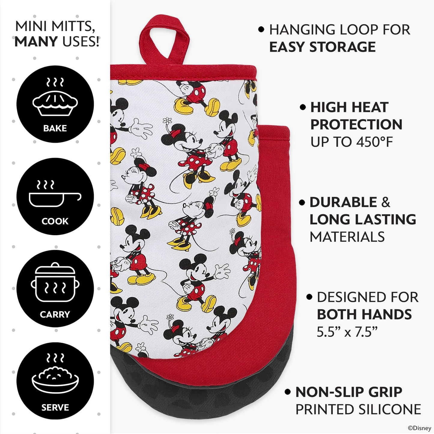 Disney Mini Oven Mitts - Silicone Grip, 2 Pack