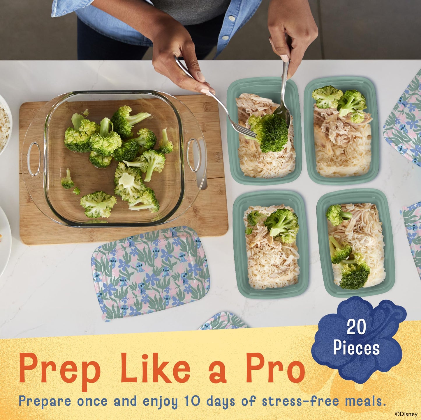 Disney Meal Prep Containers - 20 Piece Reusable Set with Lids