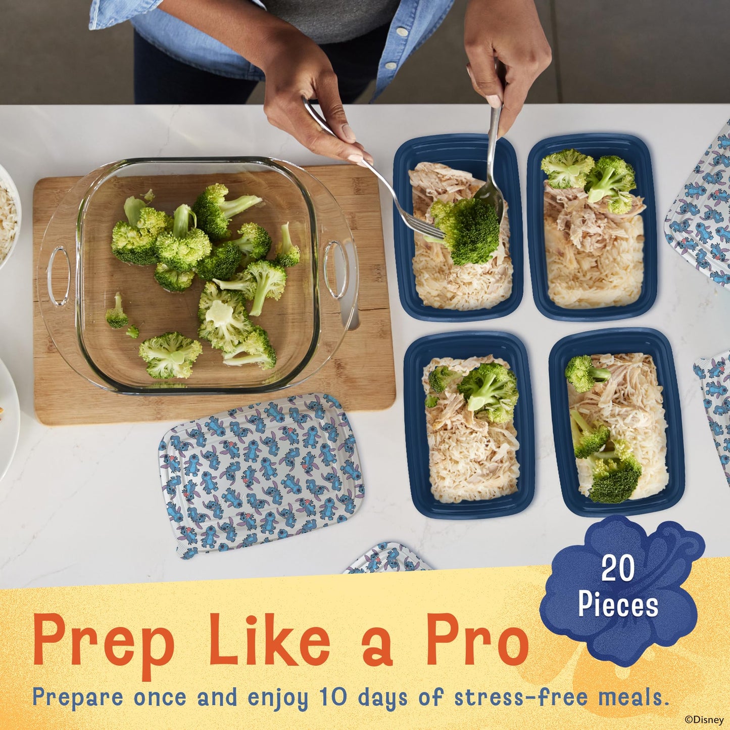 Disney Meal Prep Containers - 20 Piece Reusable Set with Lids