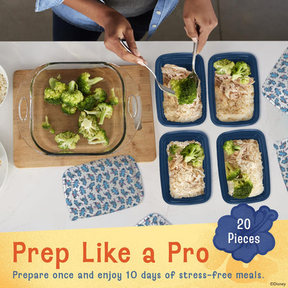 Disney Meal Prep Containers - 20 Piece Reusable Set with Lids