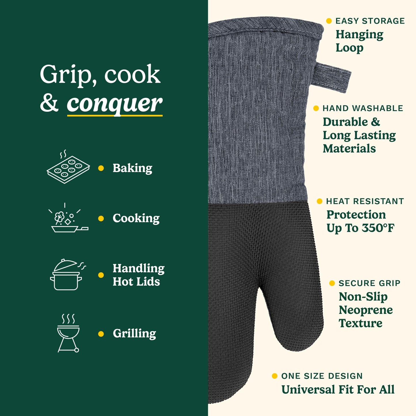 Cuisinart Chambray Oven Mitts - Neoprene Grip, 2 Pack