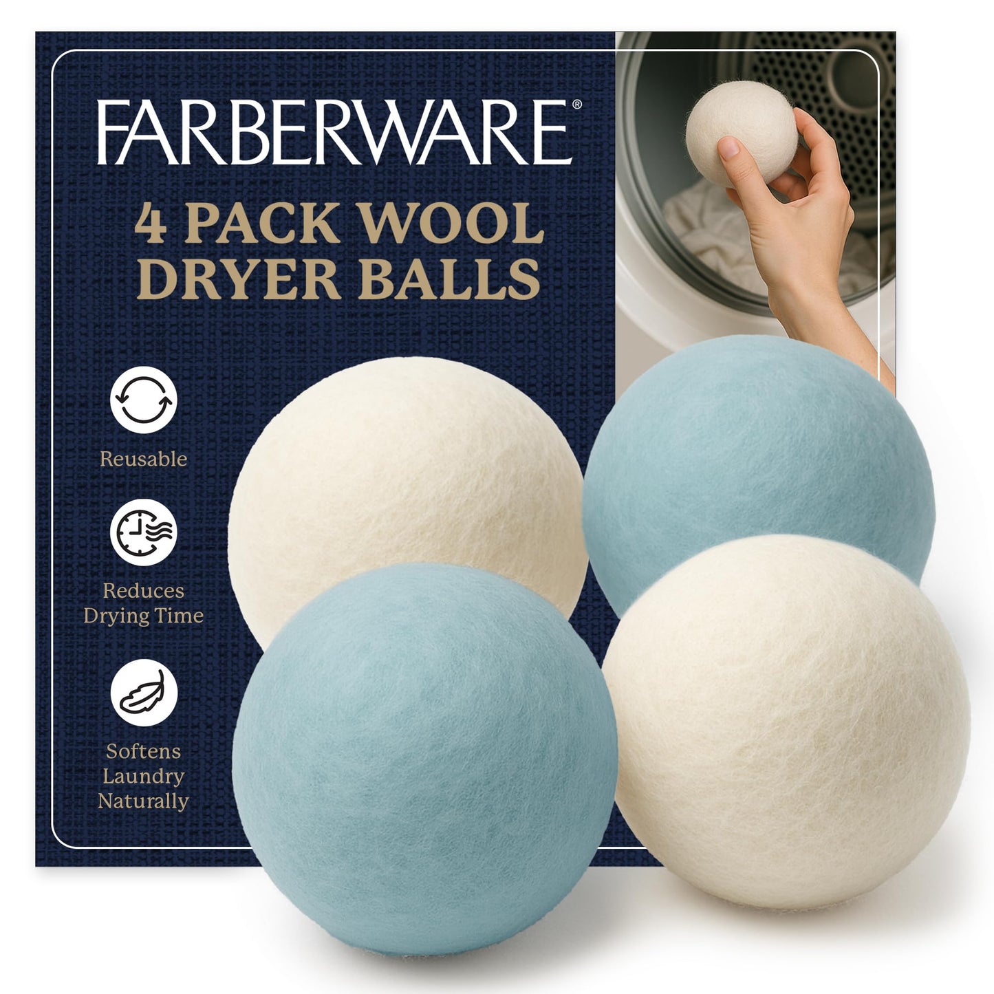 Farberware Wool Dryer Balls - 100% Wool, 4 Pack