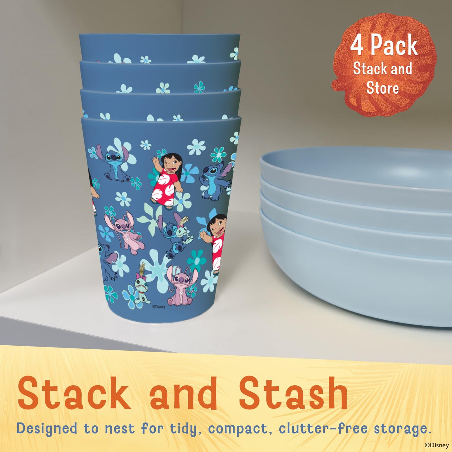 Disney Plastic Cups – 4 Pack 16 oz BPA-Free Stackable Tumblers