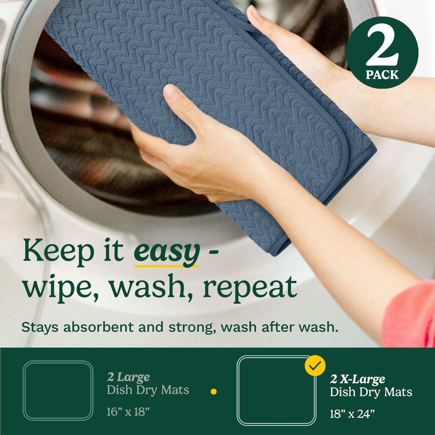 Cuisinart XL Dish Drying Mats - Ultra Absorbent, 2 Pack