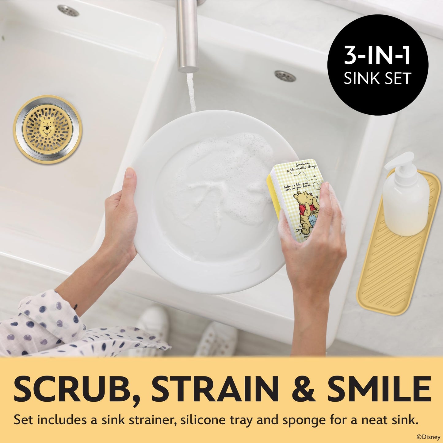 Disney Sink Accessories Set - Strainer, Sponge & Sink Tray