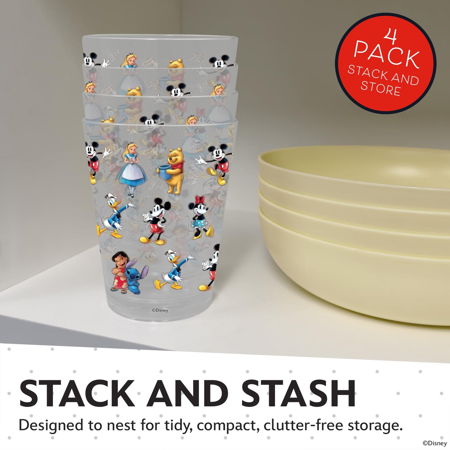 Disney Plastic Cups – 4 Pack 16 oz BPA-Free Stackable Tumblers