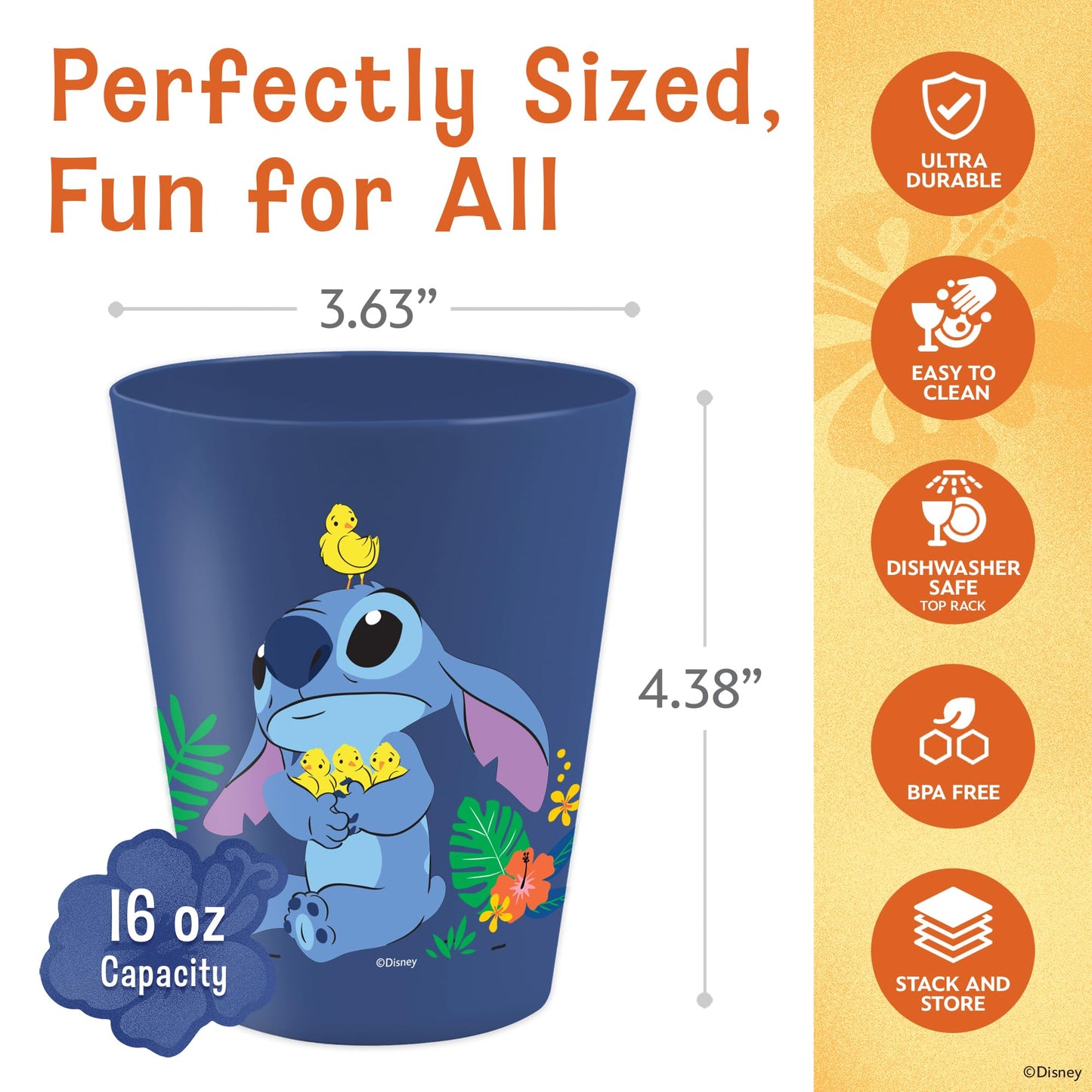 Disney Plastic Cups – 4 Pack 16 oz BPA-Free Stackable Tumblers