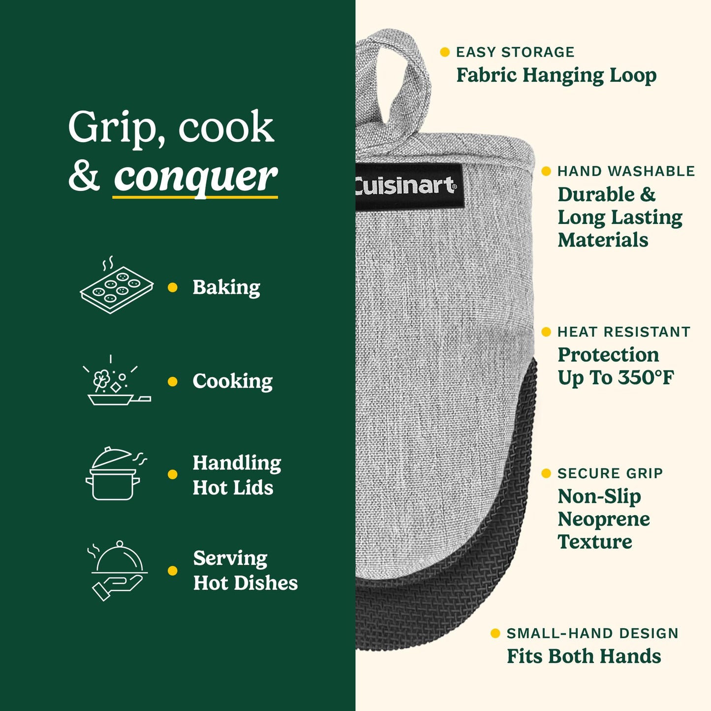 Cuisinart Chambray Mini Oven Mitts - Neoprene Grip, 2 Pack