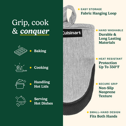 Cuisinart Chambray Mini Oven Mitts - Neoprene Grip, 2 Pack