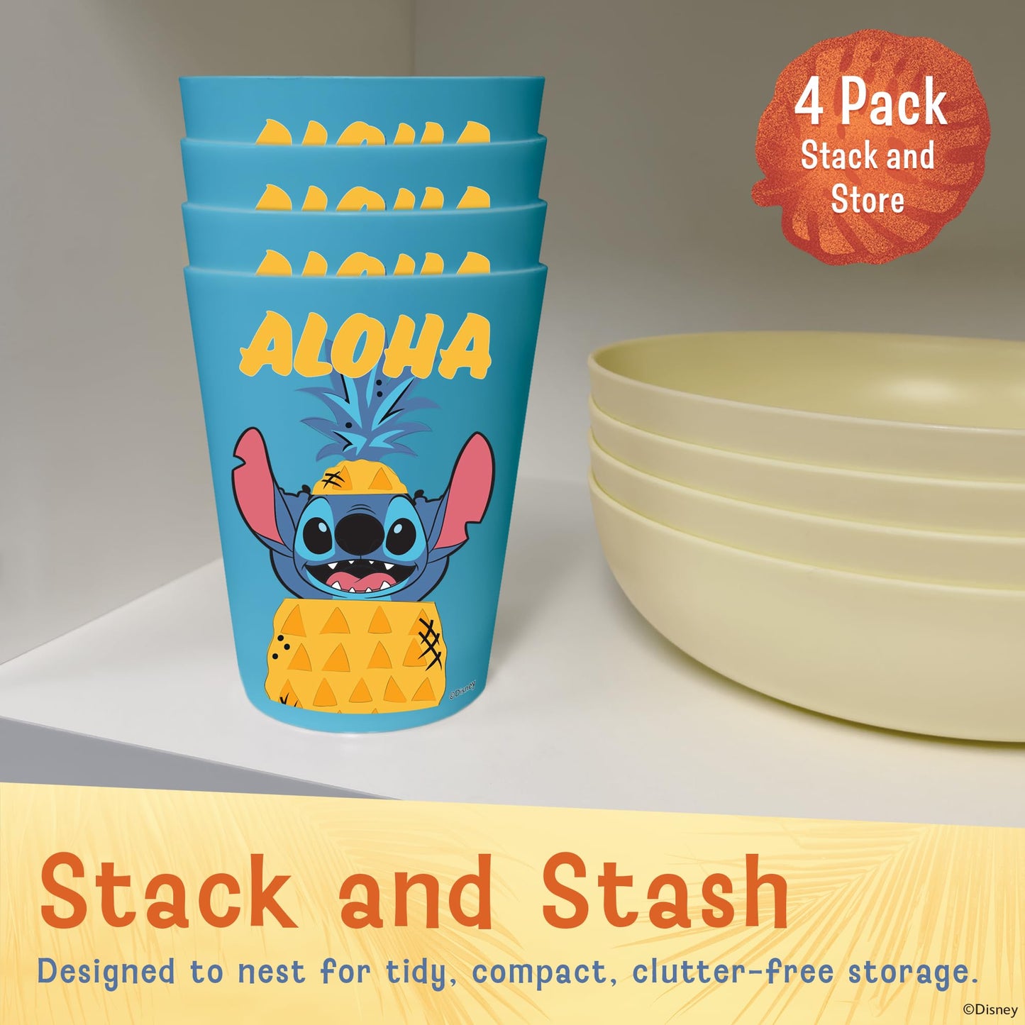 Disney Plastic Cups – 4 Pack 16 oz BPA-Free Stackable Tumblers