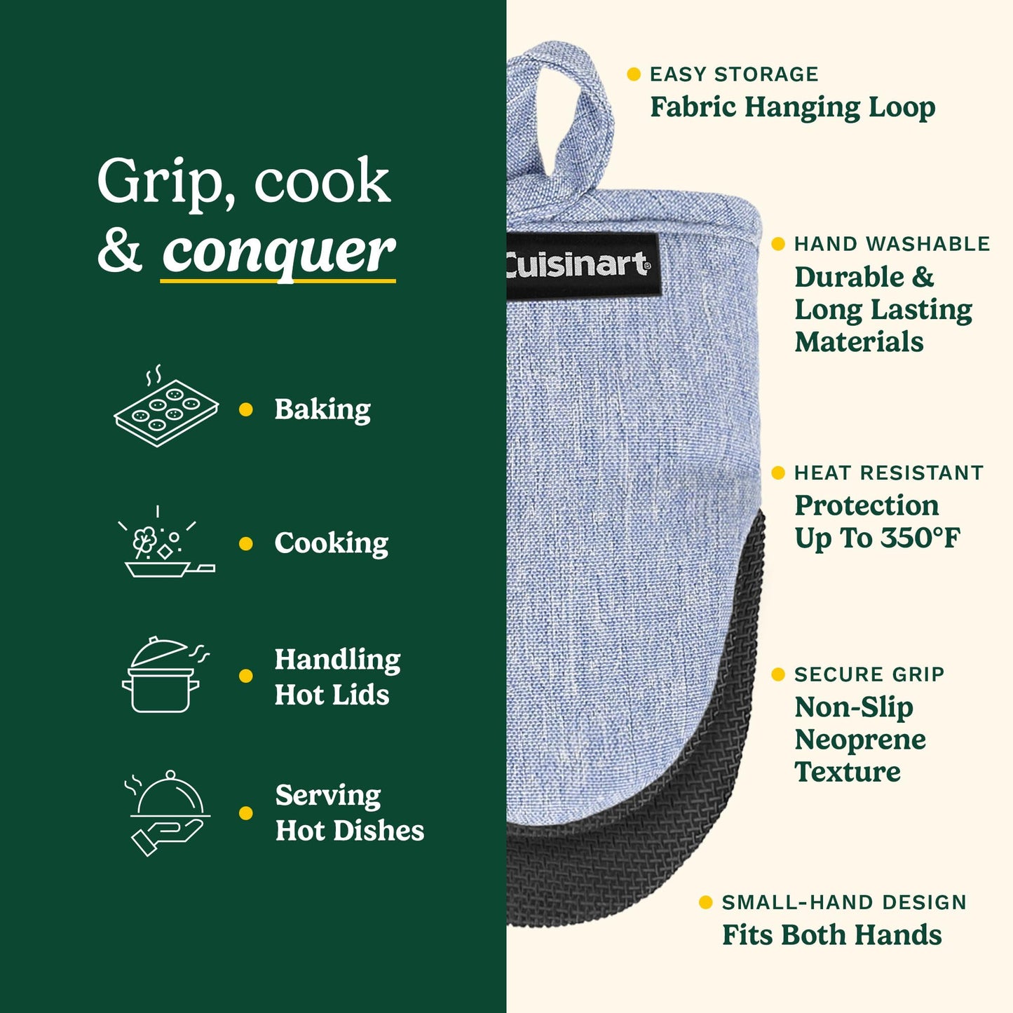 Cuisinart Chambray Mini Oven Mitts - Neoprene Grip, 2 Pack