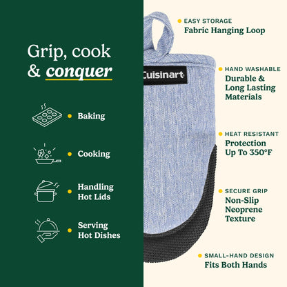Cuisinart Chambray Mini Oven Mitts - Neoprene Grip, 2 Pack