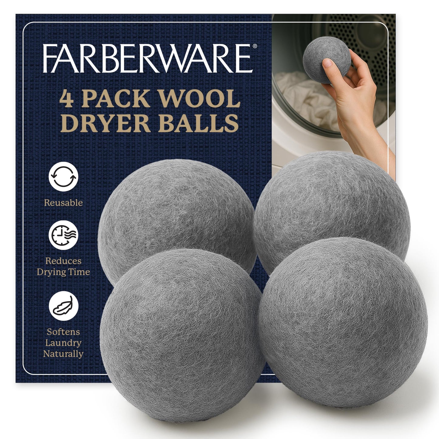 Farberware Wool Dryer Balls - 100% Wool, 4 Pack