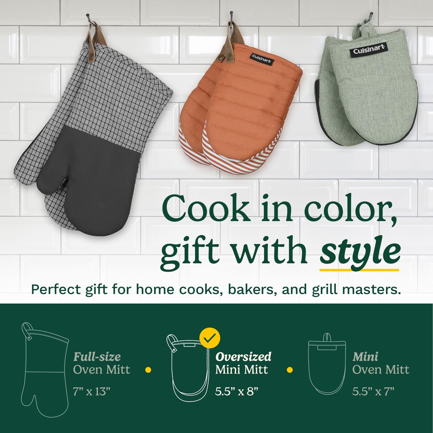 Cuisinart Horizon Mini Oven Mitts - Silicone Grip, 2 Pack