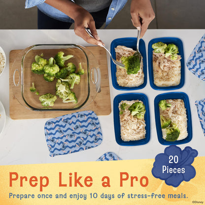 Disney Meal Prep Containers - 20 Piece Reusable Set with Lids