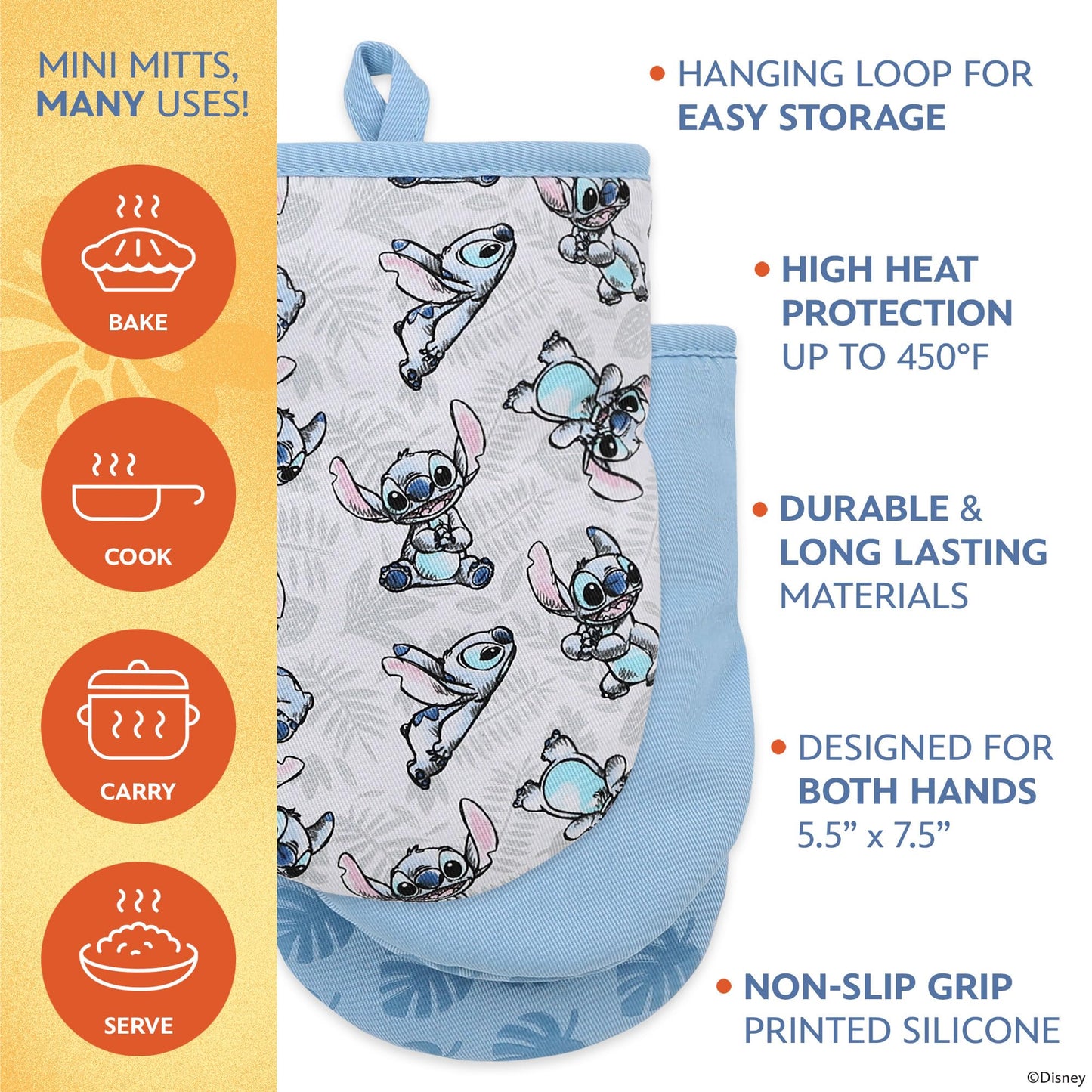 Disney Mini Oven Mitts - Silicone Grip, 2 Pack