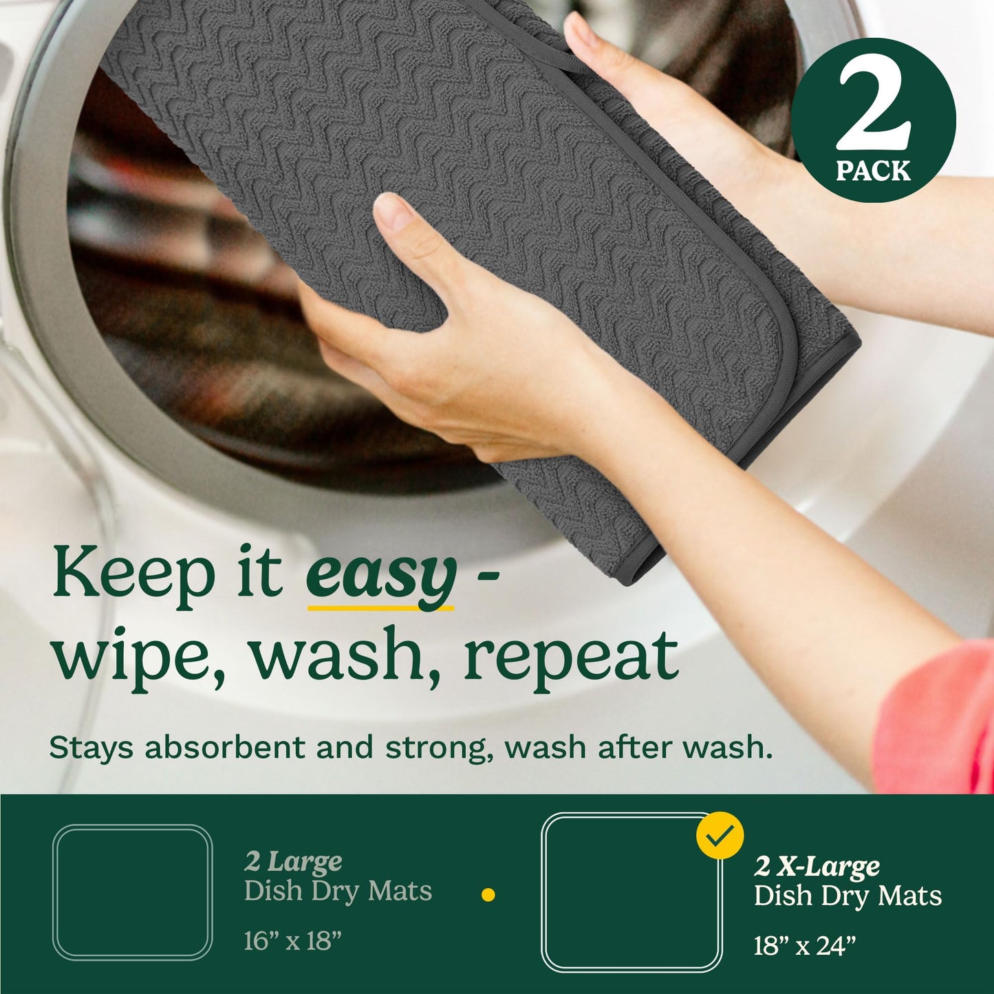 Cuisinart XL Dish Drying Mats - Ultra Absorbent, 2 Pack