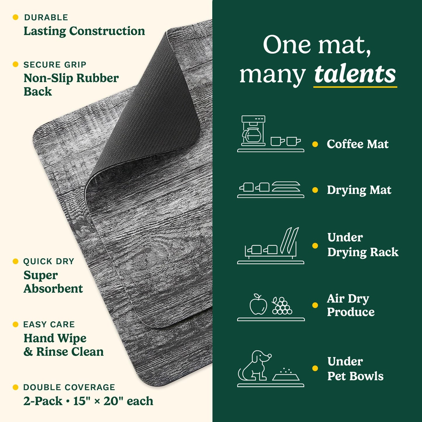 Cuisinart Coffee Bar Mat - Quick-Dry Absorbent, 2 Pack