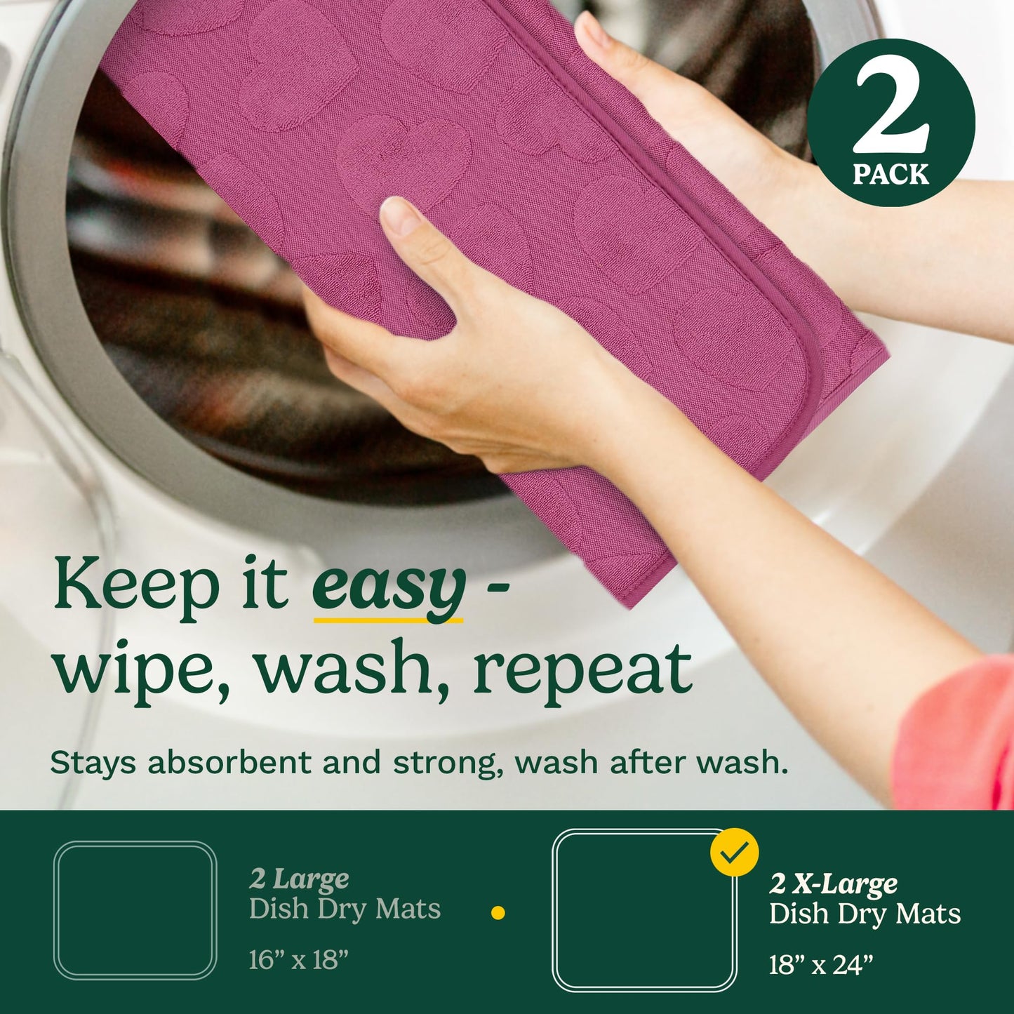 Cuisinart XL Dish Drying Mats - Ultra Absorbent, 2 Pack