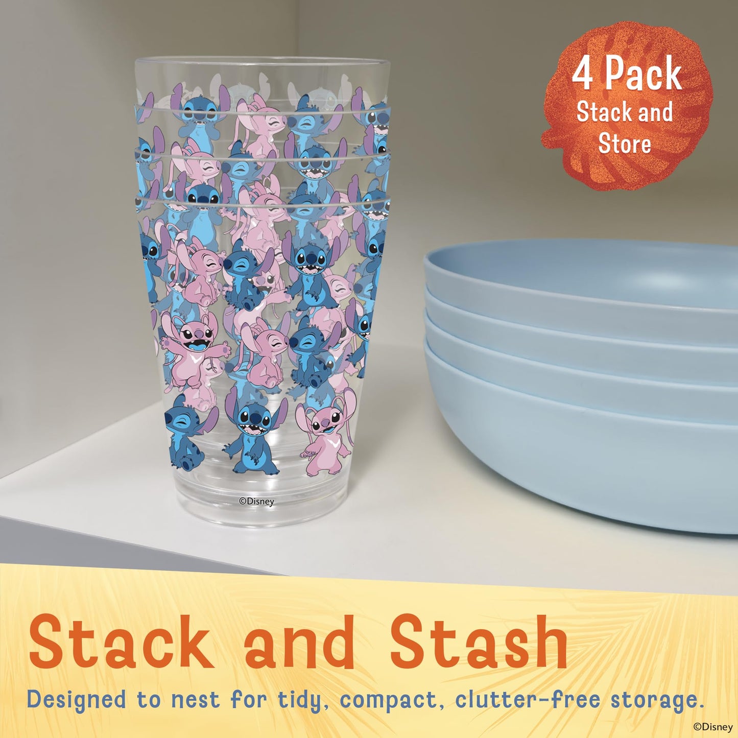 Disney Plastic Cups – 4 Pack 16 oz BPA-Free Stackable Tumblers